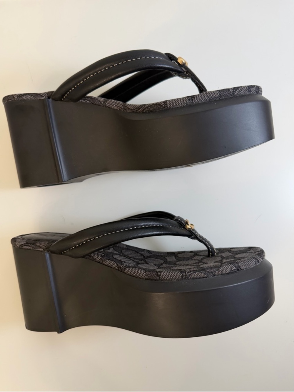 Coach Charcoal and Black Platform Wedge Thong Sandals Size 6 - Picture 2 of 11